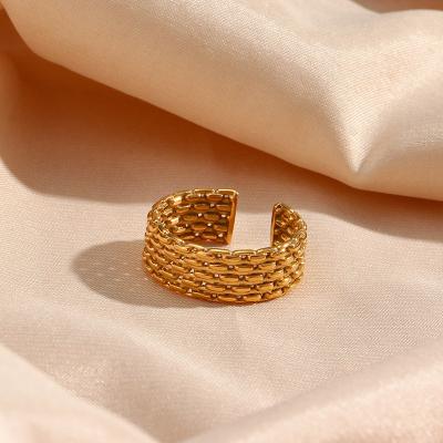 China Vintage New Arrival Stackable Wide Stainless Steel Rings No Fade Chunky Woven Twisted Ring Open Ring For Party for sale