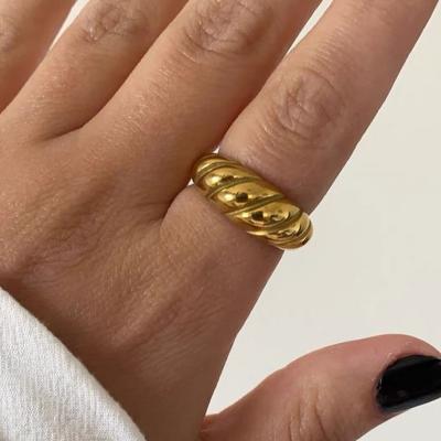 China Vintage New Arrival Jewelry Chunky Thick Stainless Steel Braided Dome Twisted Ring For Women Girls for sale