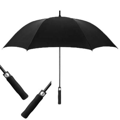 China Good Quality Black Color Golf Umbrella Straight Umbrella With Logo Prints Auto Open Straight Umbrella With Soft Handle for sale