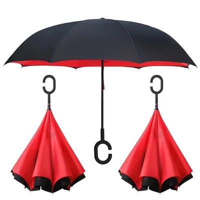 China Wholesale Cheap Color Fashion Modern Umbrella Double Inside Inverted Reverse Umbrella For Car Use for sale