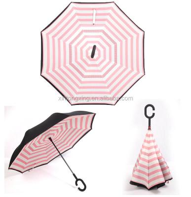 China All In 1 New Inventions In Porcelain Double Layer Inverted Windproof Umbrella Reverse C-Hook Male Reverse Golf Umbrellas For Women for sale