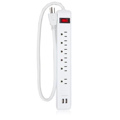 China Commercial American 6 Way Surge Protector With Port Port Strip And 2 USB Power Plug for sale