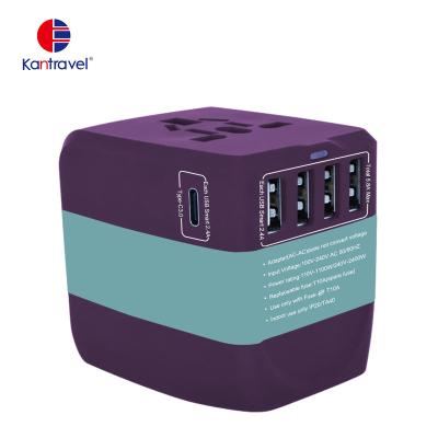 China EU Four USB and One Type-C 400PLUS Universal Travel Adapter with USA/Australia/Europe/UK Global Mobile Phone Adapters for sale