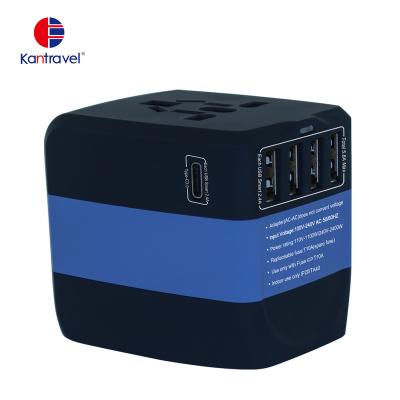 China EU 400PLUS Universal Travel Adapter with Four USB and One Type-C for USA/Australia/Europe/UK Global Mobile Phone Adapters for sale