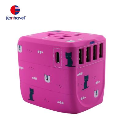 China EU 400PLUS Universal Travel Adapter Four USB Mobile Phone Adapters with USA/Australia/Europe/UK Global Adapters for sale