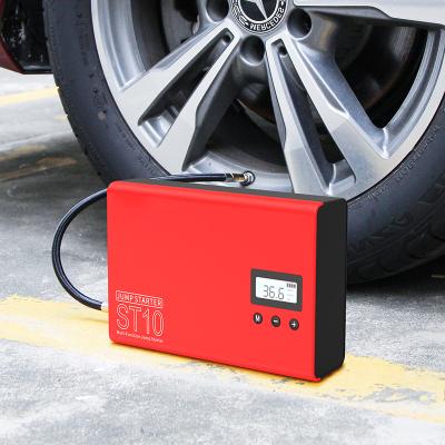 China Mini Small Portable Red Multi Function Vehicle Booster Battery Car Jump Starter Car Jump Starter Power Bank With Compressor for sale