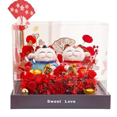 China 2022 New Rounds Eternal Acrylic Gift Box Cat Home Decoration Silver Open Decorative Rose Ended Wholesale for sale