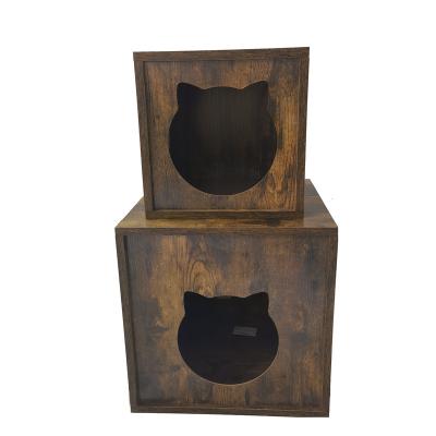 China Sustainable Pet Store Supplies Antique Cat Litter Box Square Wooden Storage Box for sale