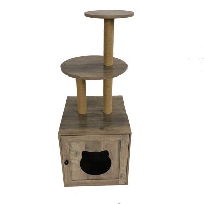 China Sustainable Supply Ivory Tint Factory Modern Cat Tree Stand Column Wooden Climbing Frame With Nest for sale