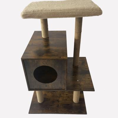 China Viable Unique Design Hot Sale Customized Shape Cat Tree Pet Cat Climbing Antique Wooden Frame for sale