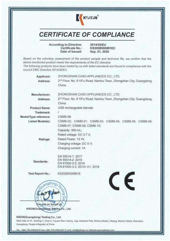 CE - Zhongshan Caso Appliances Co., Ltd.