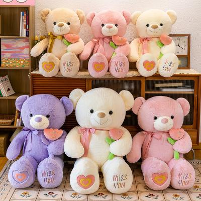 China No Teddy Bear plush toy bow tie holding-Heart Bear doll pillow for Girl Flower large bear Ragdoll doll for sale