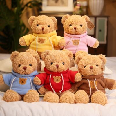 China Eco-friendly Material wholesale custom logo cute small teddy bear plush doll stuffed animal bear toy with clothes for kids baby birthday gift for sale