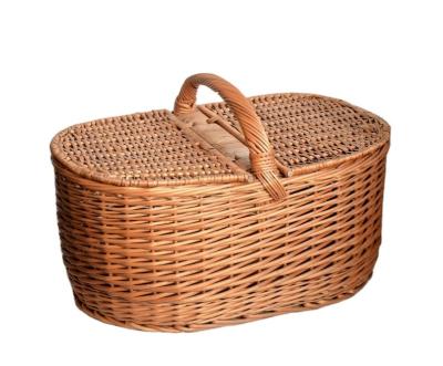 China Europe Large Picnic Basket Willow Basket Traditional Picnic Lidded Wicker Handwoven Basket for sale