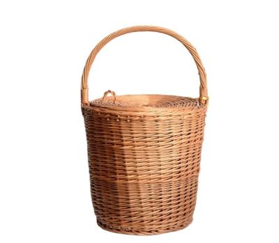 China Europe Round Wicker Basket With Lid Willow Round Lidded Basket Jane Birkin Style Basket Purse for sale