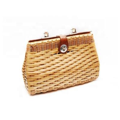 China Europe OEM/ODM Service Vintage Wicker Basket Case 1970s Woven Wooden Straw Rattan Sack Storage Filter Bezel Handle Bag for sale