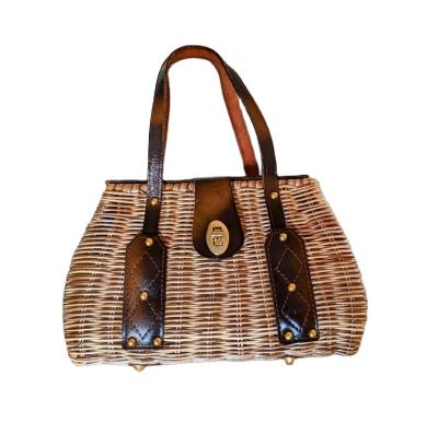 China Vintage 1950s Europe Rattan Wicker Basket Purse Super Sassy Picnic Summer Bag for sale