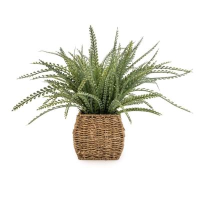 China Indoor Outdoor Home Decor Fern Potted Plant Seagrass Basket Bush Fake China Artificial Evergreen Indoor Plant Decoration for sale