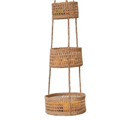 China Europe Round Hanging Fruit Vegetable Plankton Basket Rattan Storage Bread Holder Kitchen Organizer Grocery Eco Planter Natural Wicker Decor for sale