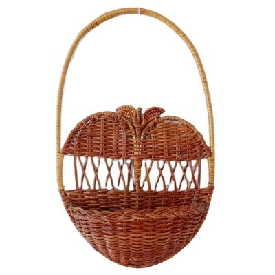 China Europe Vintage Wicker Wall Apple Shaped Basket Hanging Deco Woven Storage Basket for sale