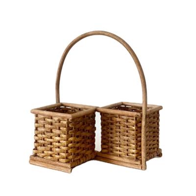 China Europe Vintage Woven Rattan Cart Utensil Holder Bottle Factory Rack for sale