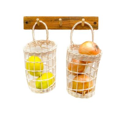 China Europe Handmade Rattan Basket Rattan Storage Basket Nursery Room Kitchen Decor Hanging Onion Eggs Basket Home Hanging Basket for sale