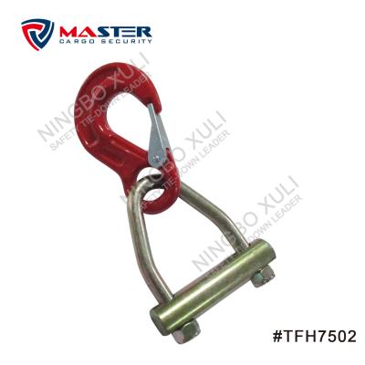 China 75mmx10000kgs safe loading forged hook with D-ring and safety lock for cargo lashing for sale