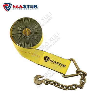 China Cargo Control 4 Inch Winch Strap Cargo With Chain Lead And Grab Hook for sale