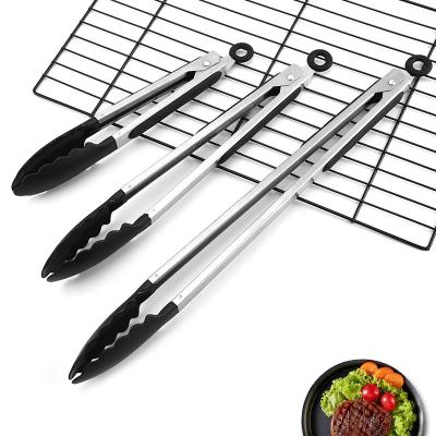 China Kitchen Viable Salad Serving Tongs Stainless Steel BBQ Kitchen Locking Tongs With Nylon Tips Cooking Food Tongs for sale