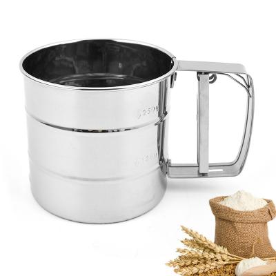 China Viable Cooking Handheld Sieve Fine Mesh Sugar Powder Sifter Single Layer Powder Sieve Stainless Steel Semi-automatic Tool for sale