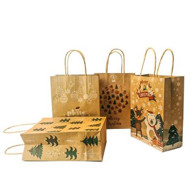 China LONGSUN 2022 Recyclable Christmas Gift Candy Brown Kraft Paper Packaging Bag With Handle for sale