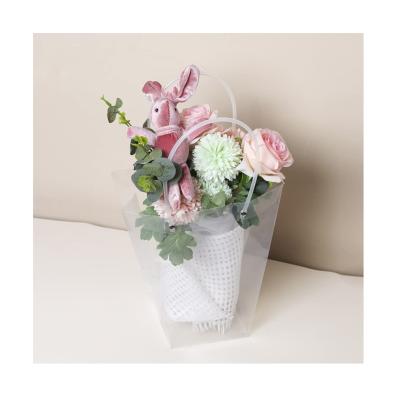 China LONGSUN Disposable Clear Flower Bouquet Bags With Handle Florist Shop Packaging Supplies for sale