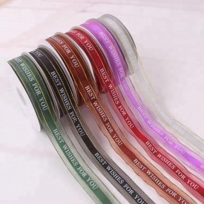 China Floral printed best wishes for you organza ribbon flower wrapping printed ribbon for sale