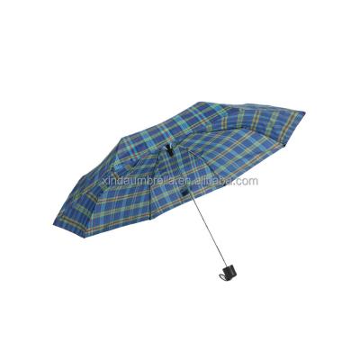 China Large Polyester Tartan 3 Fold Umbrella For Rain for sale