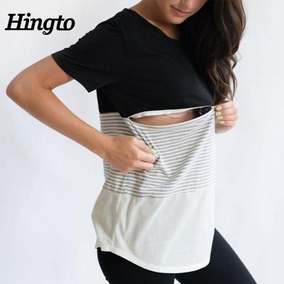 China Colorblock Nursing T-shirt 3 Fabric Summer Radiation Protection Stripe Soft Design For Women Black Nursing T Shirt for sale