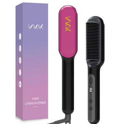 China Hair straightener and curler. Reduces Frizz And Static Professional Ceramic Vkk Hot Sale 2 In 1 Hot Comb Hair Straightener Curler Brush for sale