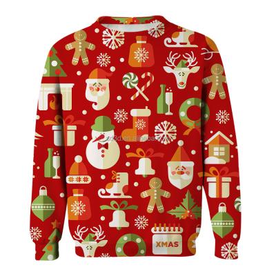 China Anti-wrinkle Adult Knitted Long Sleeve Christmas Hoodies Men Digital Printing Custom Pullover Crewneck Unisex Hoodies for sale