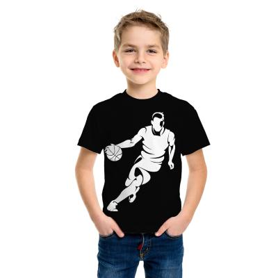 China Youth Boys Comfortable Cotton T-shirt Casual Short Sleeve O-Neck 100% T-shirt Printed Basketball 180 Gsm Ring Spun Cotton Round Tees neck shirts for sale