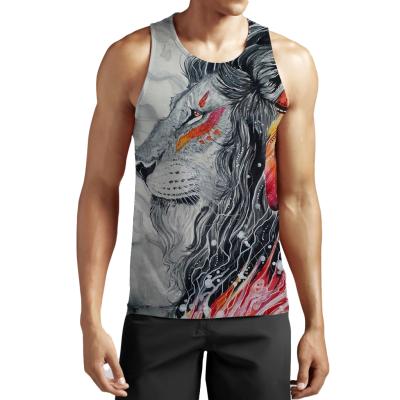 China Anti-Wrinkle Men's Tank Top Travel Tank Top Anti-Wrinkle Vest 3d Printing Black Polyester Sleeveless Lion Animal Quick Dry Breathable 3d Cool Workout Printed for sale