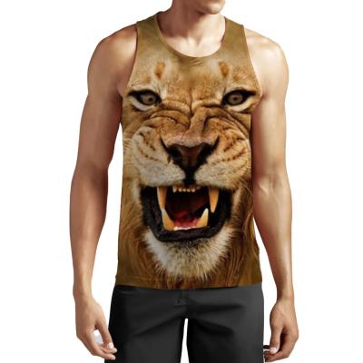 China Anti-Wrinkle Men Beach Pop Tank Top Summer Lion Print Vest Digital Animal Fashion 3d Polyester Breathable Quick Dry Top Casual Workout Printed for sale