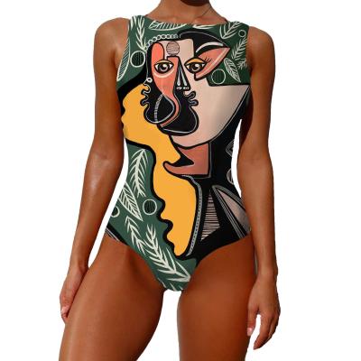 China 2022 Breathable Abstract Print Personality Bikini Women's Nine Piece Swimsuit Sleeveless Beach Wear Swimwear for sale