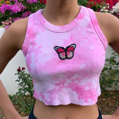 China 2020 New Fashion Women's All-match Fashion Vest Butterfly Embroidery Butterfly Sale Cute QUICK DRY Clothing Hot Slim Crop Top Wholesale Girls for sale