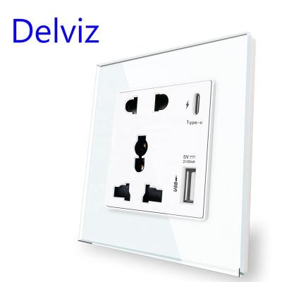 China Delviz 1A1C Residential/General Purpose Port Outlet, Crystal Glass Panel, Type-C Interface 18W 4000mA Smart Fast Charging, Universal 5V USB Wall Power Outlet for sale