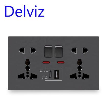 China Universal Delviz 13A Dual Switch Control Socket, Switch Control, 1A1C 5V USB Port Power Outlet, 3A 18W Interface Type C Wall Fast Charging Smart Smart for sale