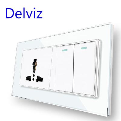 China Delviz Crystal Glass Residential/Multipurpose Panel, 2 Gang 2way Light Switch, Socket Jacks Electric Power Outlet, International Universal 16A Wall Outlet for sale