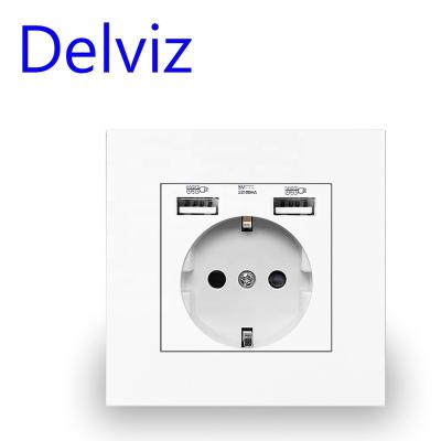 China Delviz European residential/general purpose 16A power socket, AC 110V-250V, overload protection, 5V 2100MA charging port, EU standard dual usb wall socket for sale