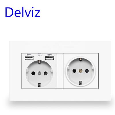 China Residential European Dual Outlet 16A, Delviz AC 110~250V/All-Purpose, Overload Protection, 5V 2100MA Charging Port, EU Standard Wall USB Power Outlet for sale