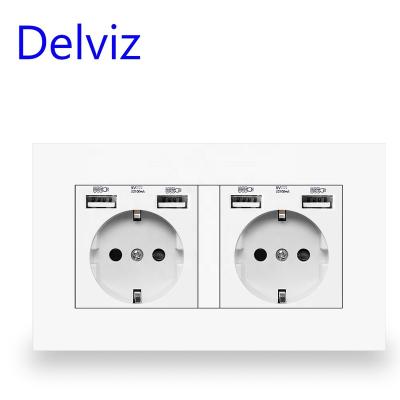 China Delviz Residential / Multi-Purpose Four USB Charging Interface, EU Standard Wall Electrical Outlet with 2A USB Ports, European Double 16A Power Sockets Outlet for sale