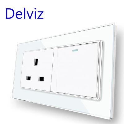 China Delviz Residential/Multi-Purpose UK Power Socket, AC 110V~250V, White Crystal Glass Panel, 13A UK Standard Outlet, 1 Gang 2Way 16A Wall Light Switch for sale