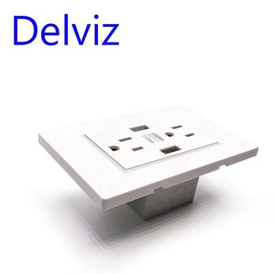 China Delviz Residential / General Purpose Wall Recessed 118mm*76mm White Panel, American AC 110~250V, 2A Dual USB Charger Outlet Port, US Standard 15A Power Outlet for sale